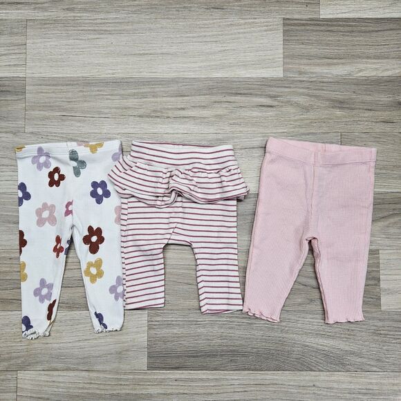 Carter's Baby Girl Ribbed Pants 3 Months Stripe Ruffle Flowers - Picture 1 of 6